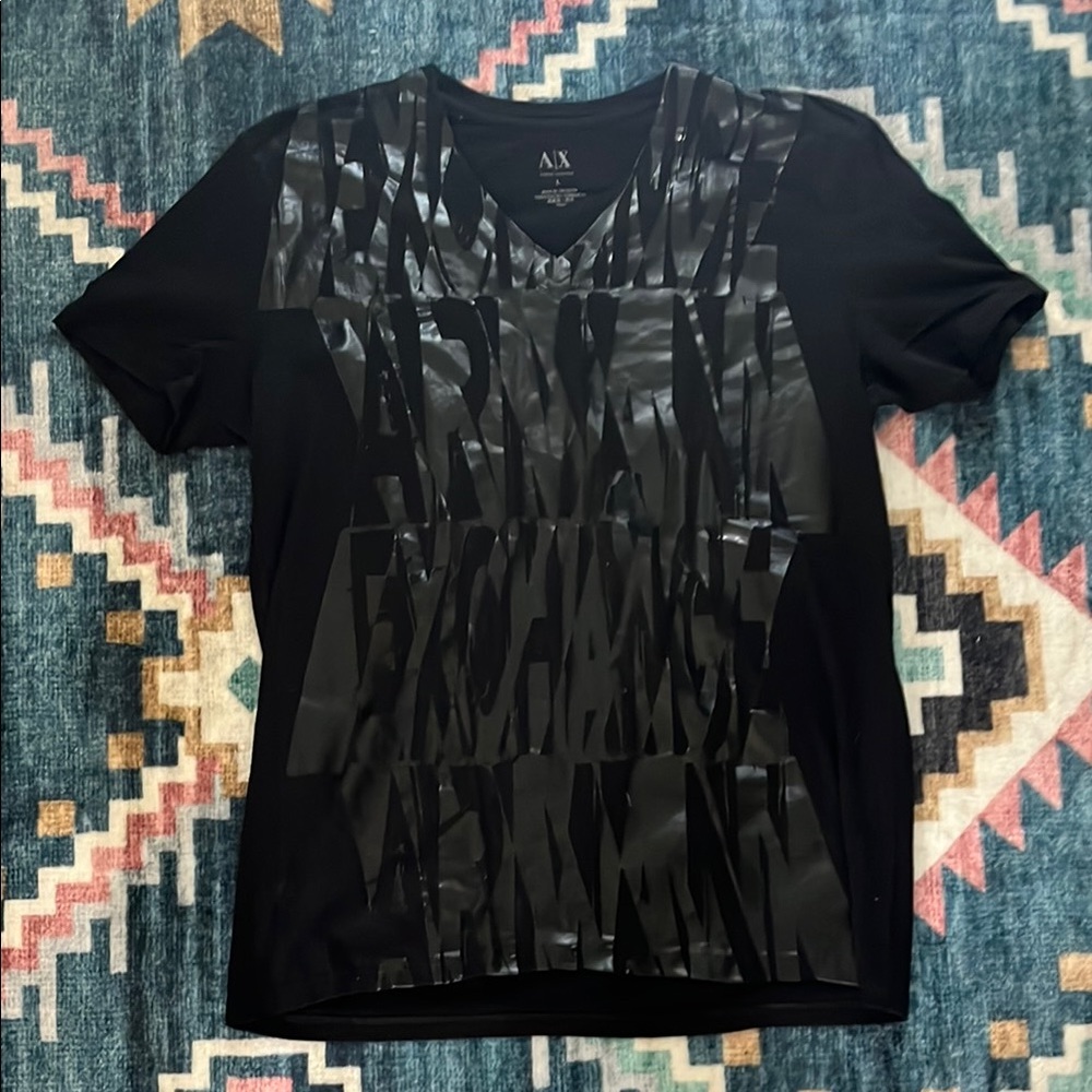 Armani Exchange Black Short Sleeve Tee with Textural Design